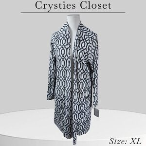 Womens Geometric Open Front Cardigan Duster XL